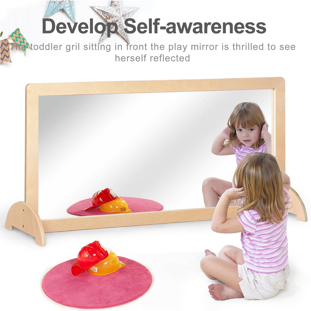KRAND beech wood frame with shatterproof mirror for safe self-discovery and play.