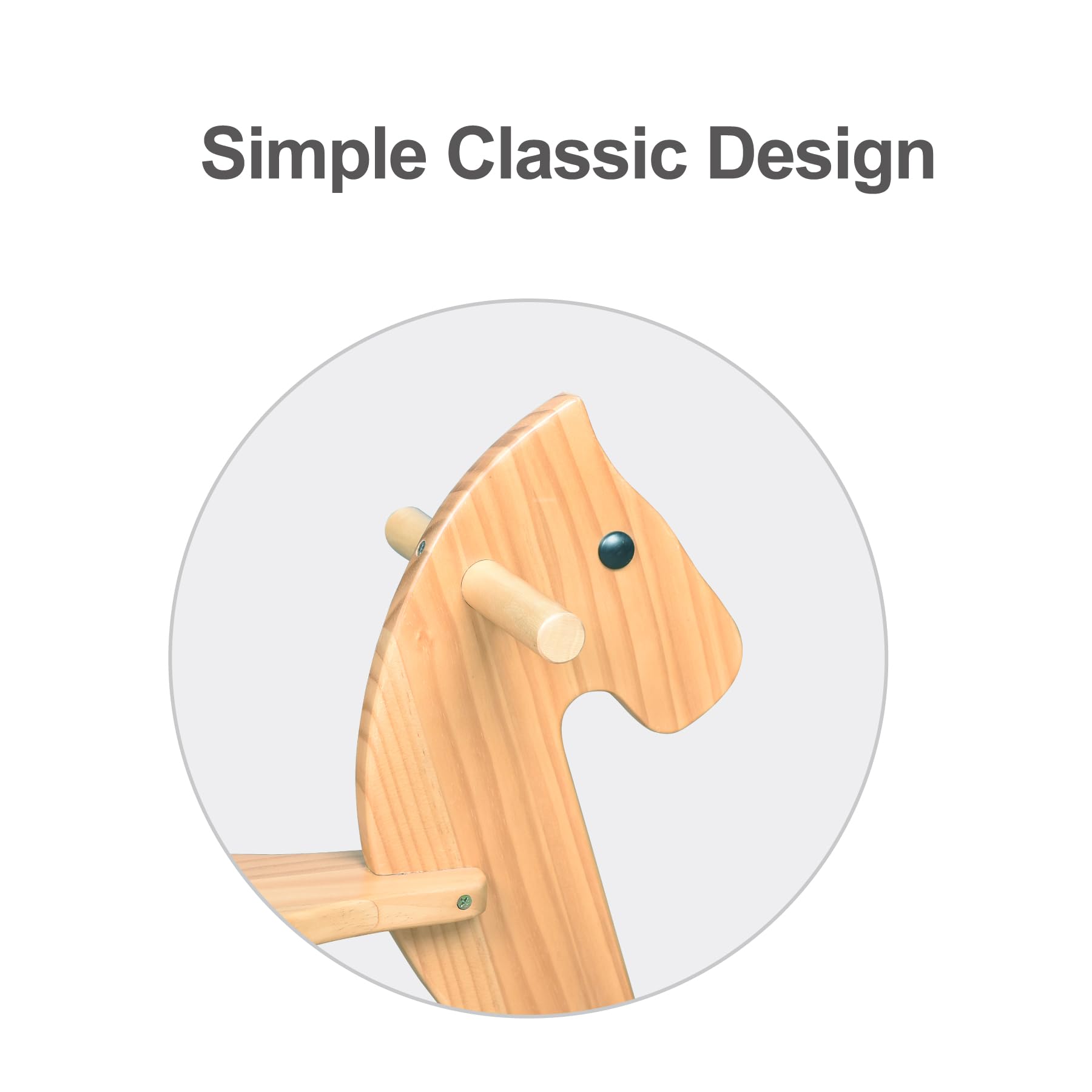 KRAND rocking horse backrest emphasizes comfortable support for toddlers during rides