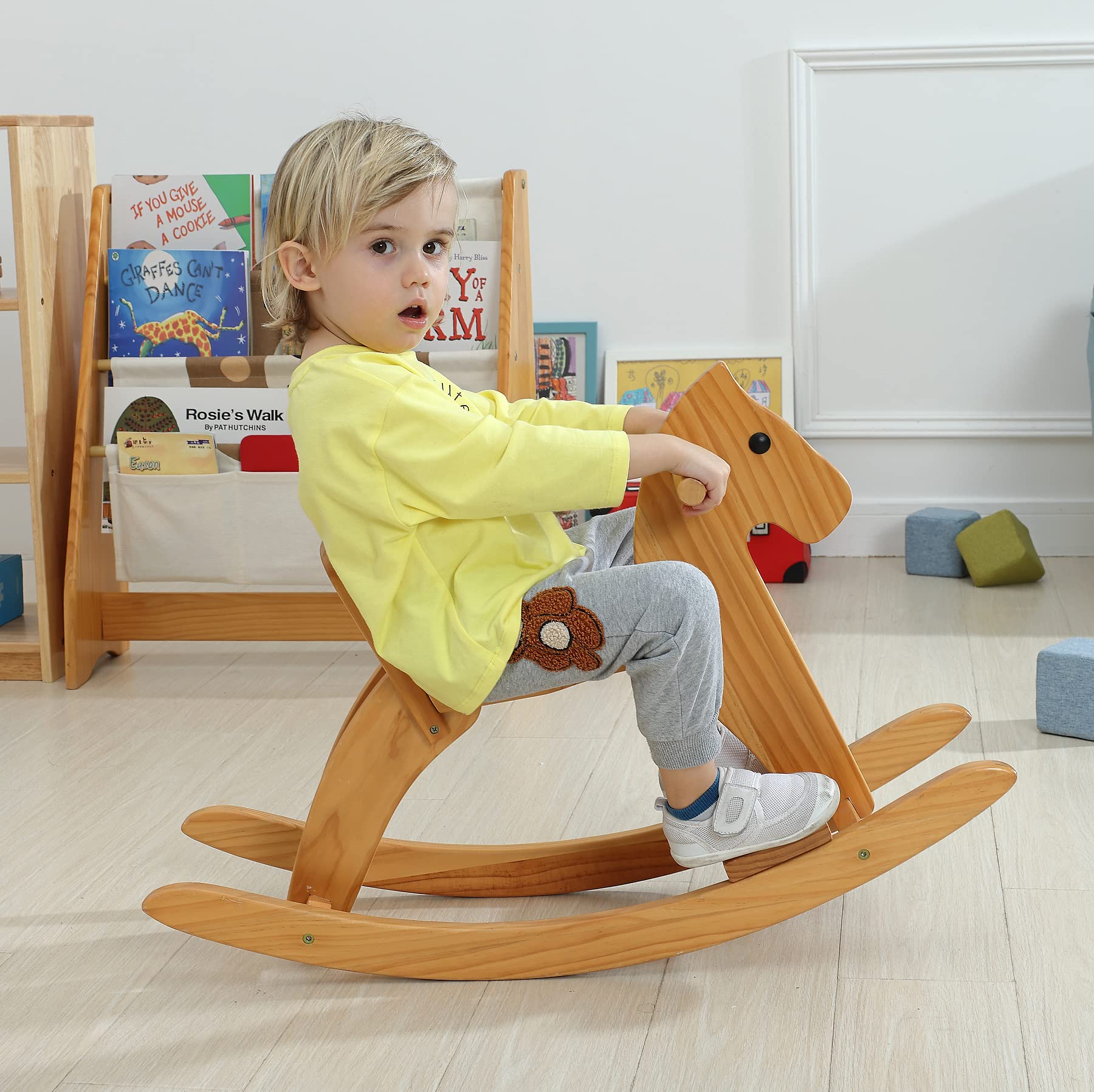 KRAND rocking horse pedal detail shows easy foot placement for safe, playful sessions