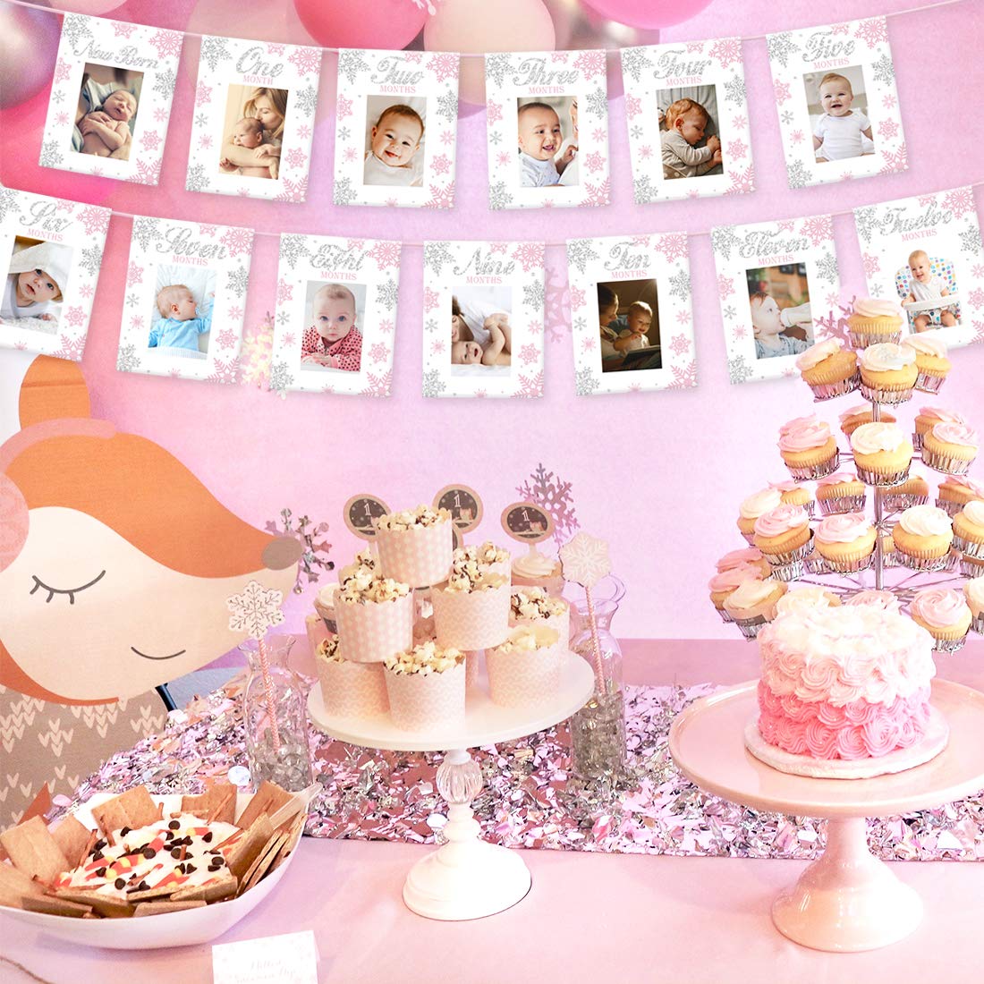 Kreatwow first birthday decor setup creates a charming wall display.