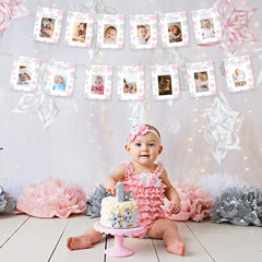 Kreatwow pink and silver snowflake pattern enhances adorable newborn portraits.