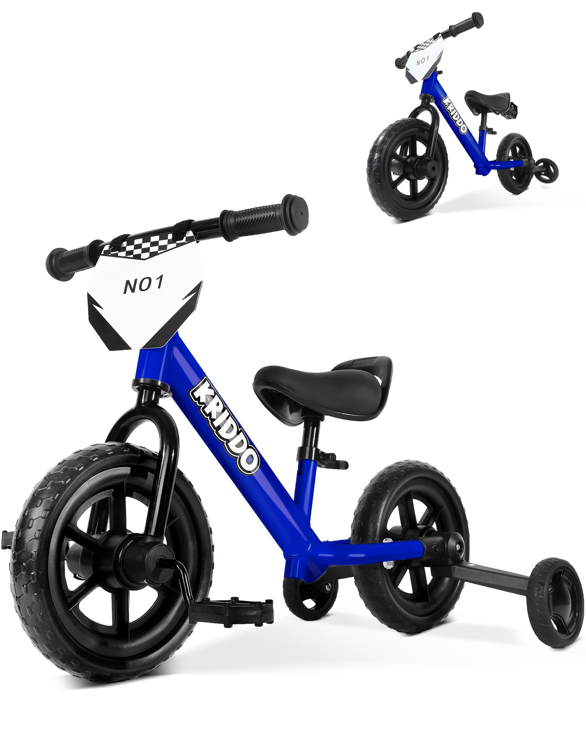 KRIDDO 2-in-1 blue bike mode switch supports early balance development.