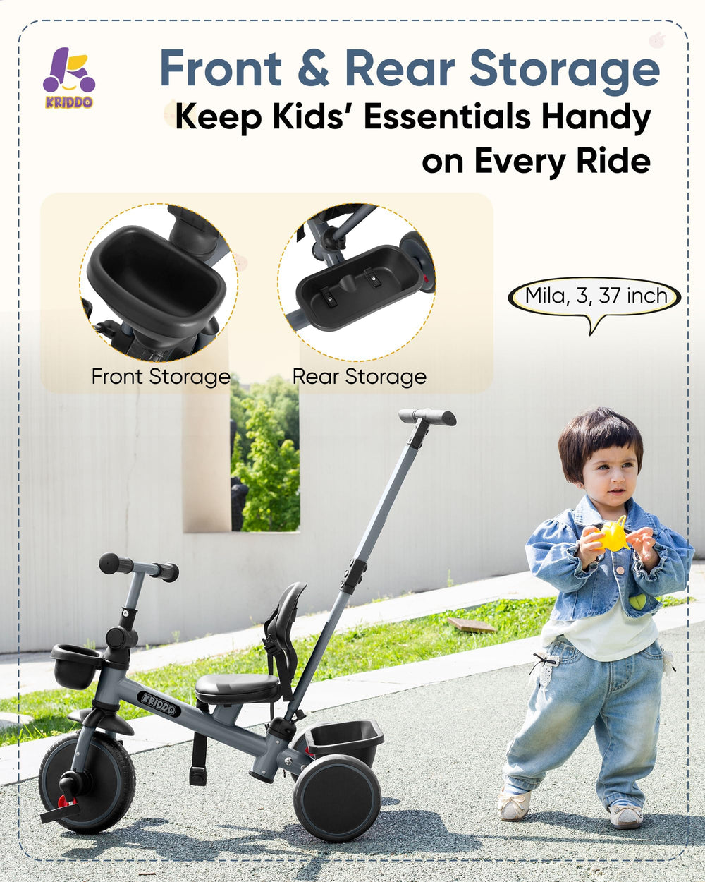 KRIDDO 3-point safety harness and soft seat for secure rides