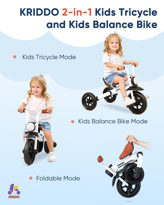 KRIDDO 2-in-1 with pedal storage under seat, detaches easily for mess-free play.