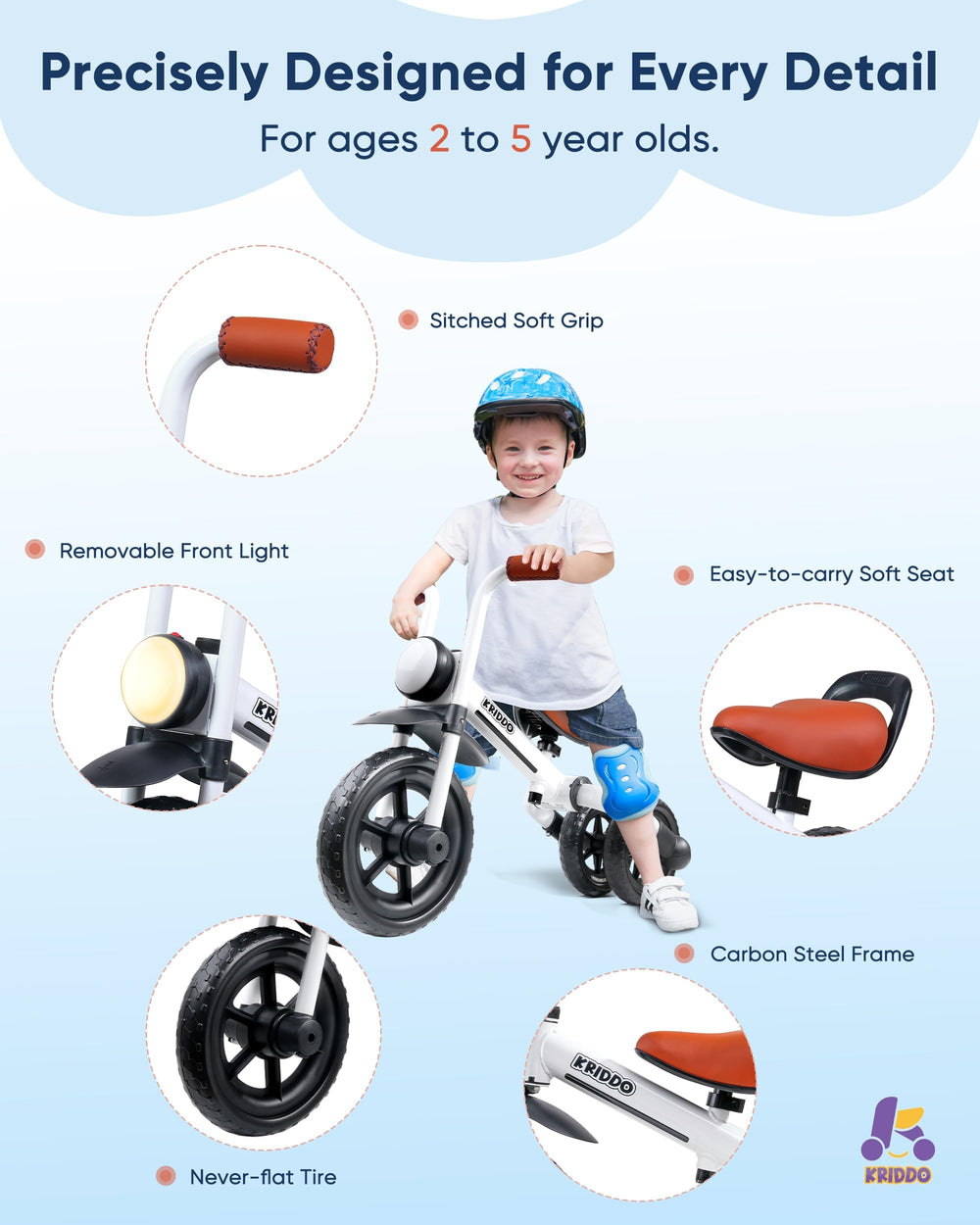 KRIDDO 2-step fold, compact storage for easy transport.