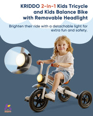 KRIDDO balance bike with front light, increasing visibility for safer rides.