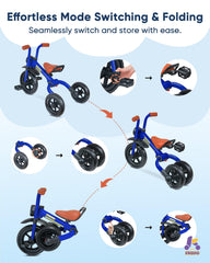 KRIDDO blue 2-in-1 bike offers versatile modes for play and practice.