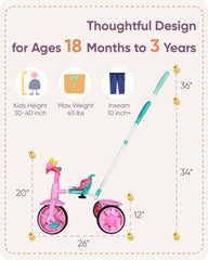KRIDDO adjustable push handle helps parents guide young riders