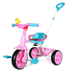 KRIDDO 2-in-1 pink tricycle with push handle for easy parent guiding