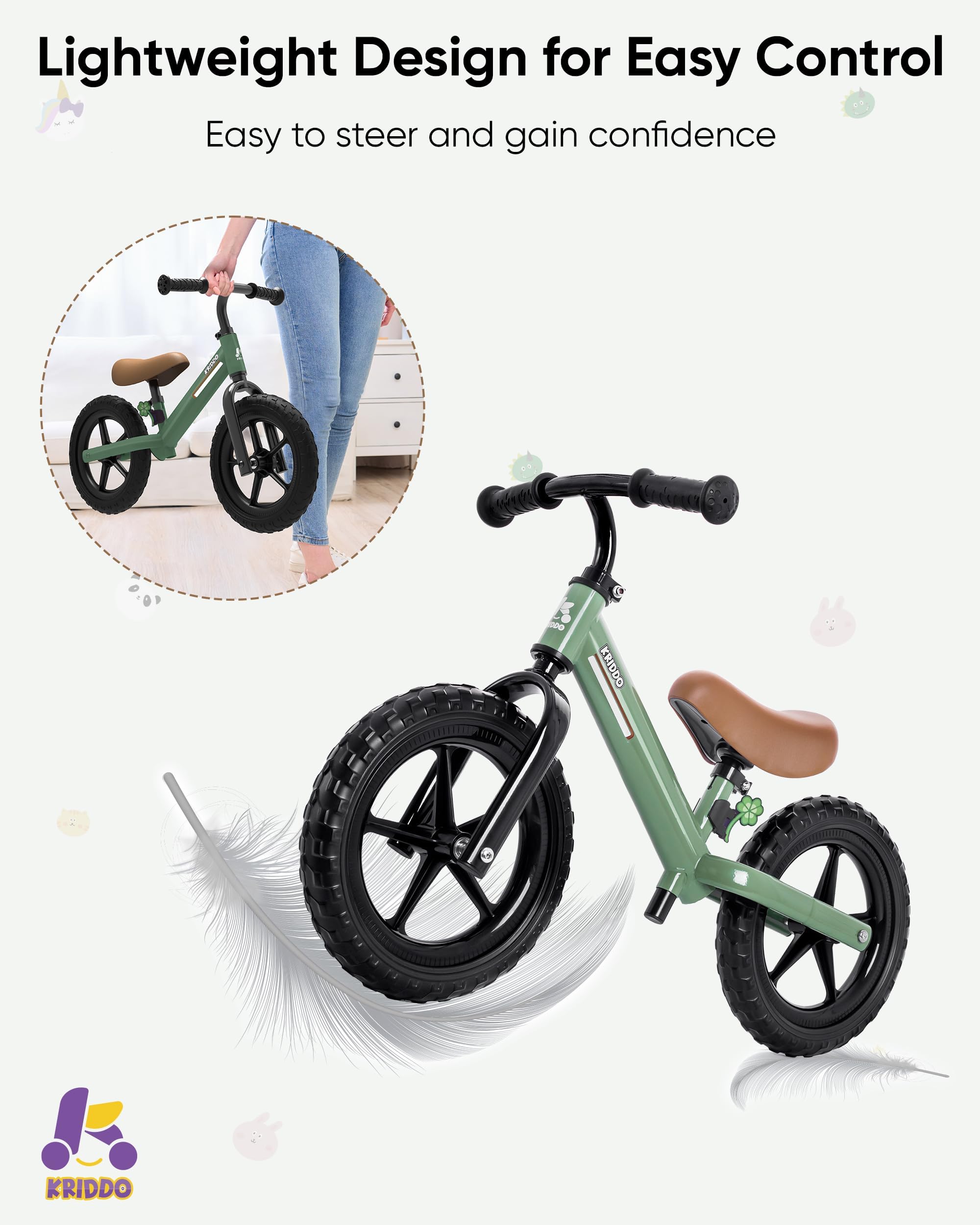 KRIDDO balance bike adjustable handlebar for growing children.