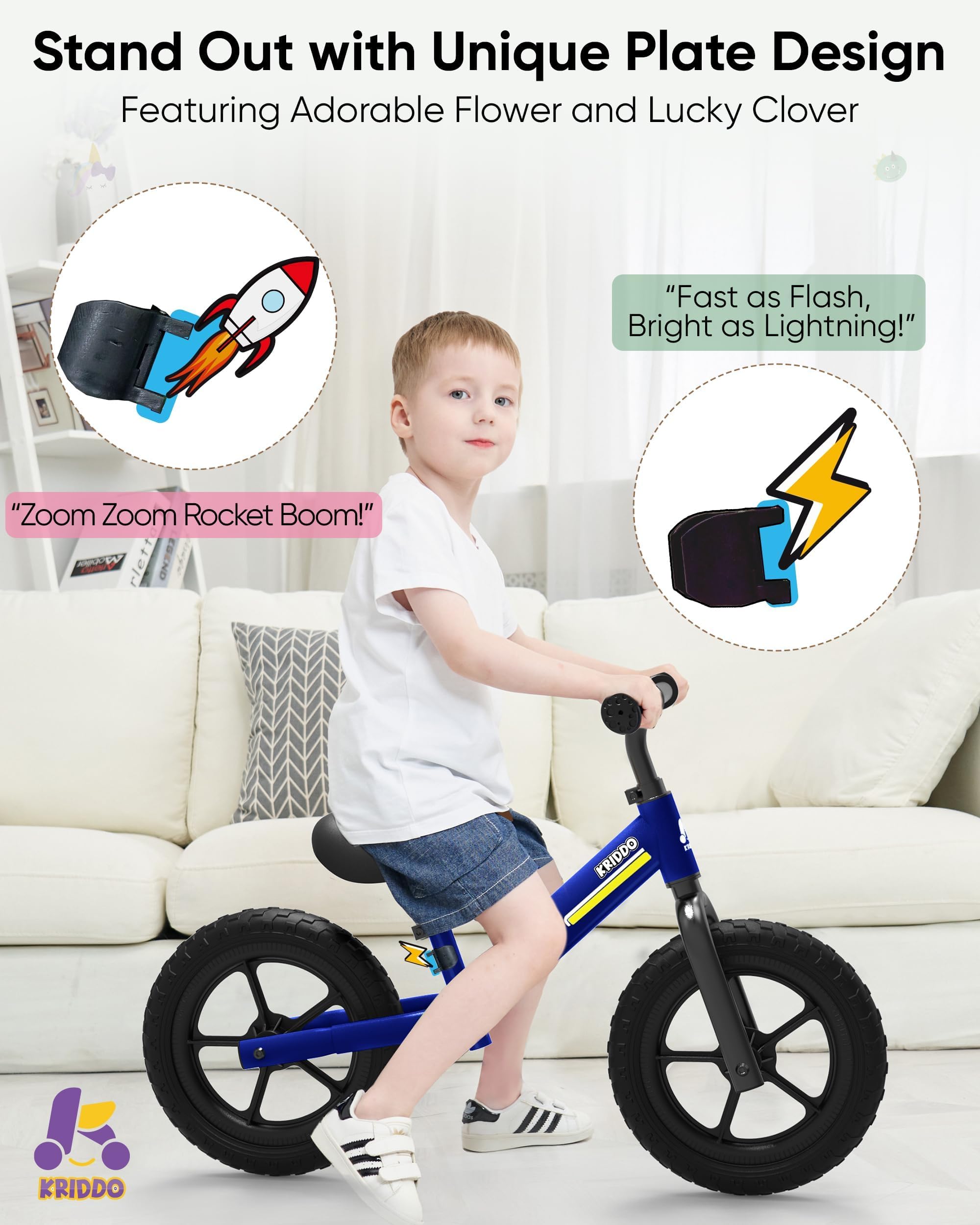 KRIDDO balance bike with dual-bearing wheels for smooth gliding