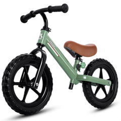 KRIDDO balance bike in green, side view, designed for beginner riders.