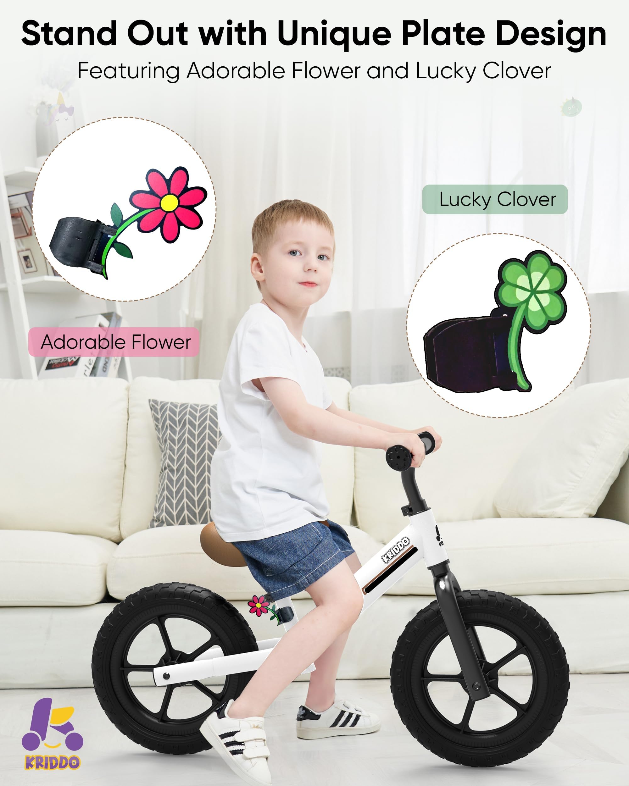 KRIDDO bike plates under the seat featuring flower and clover for customization