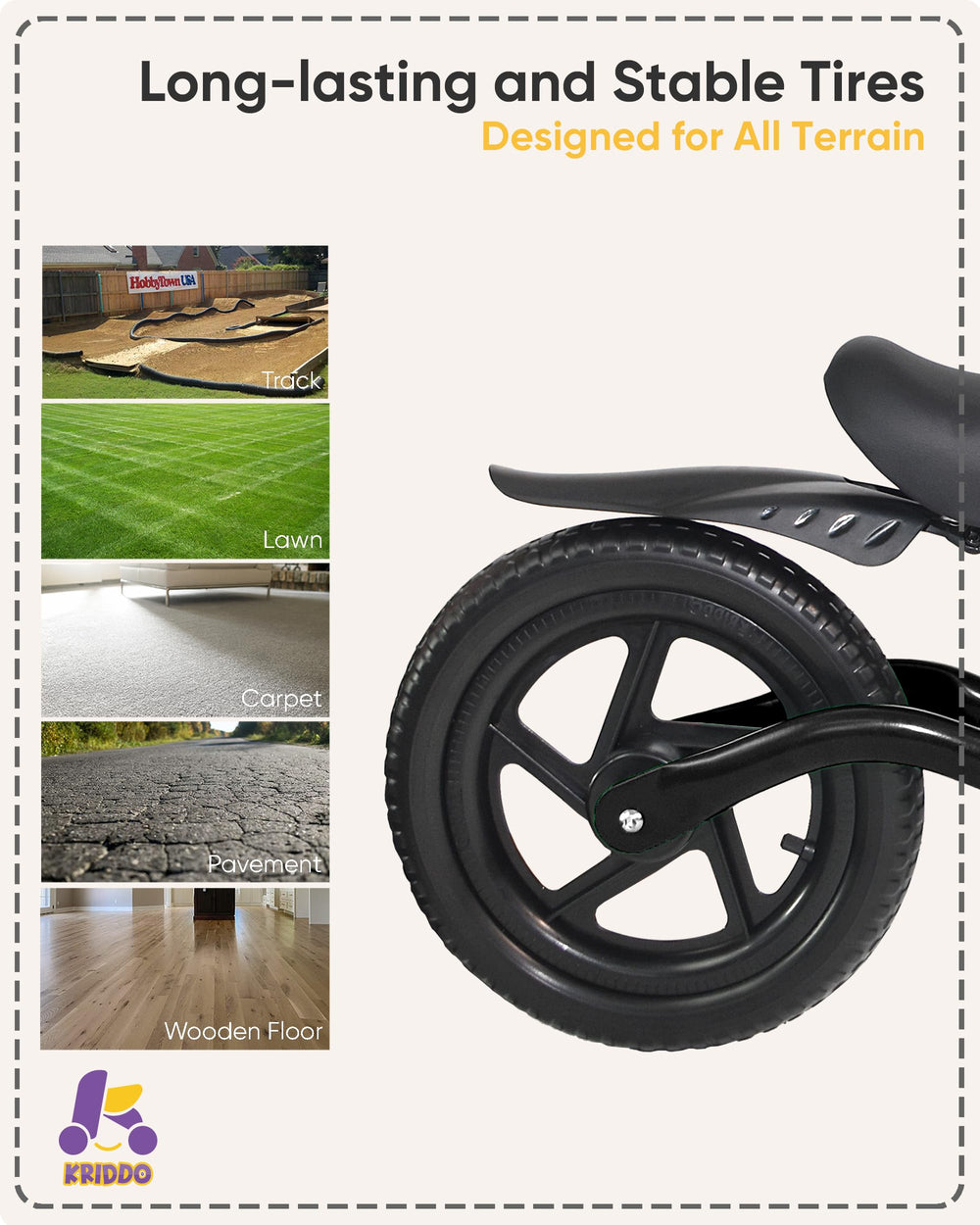KRIDDO balance bike rear fender protects clothing and bike