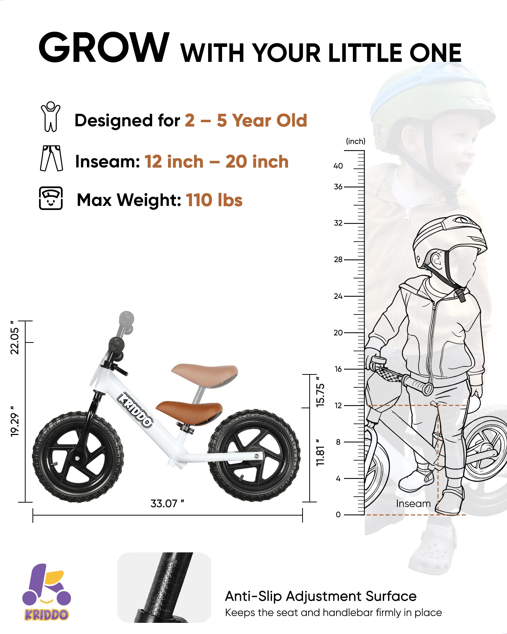 KRIDDO bike seat soft PU for smooth, kid-friendly seating.