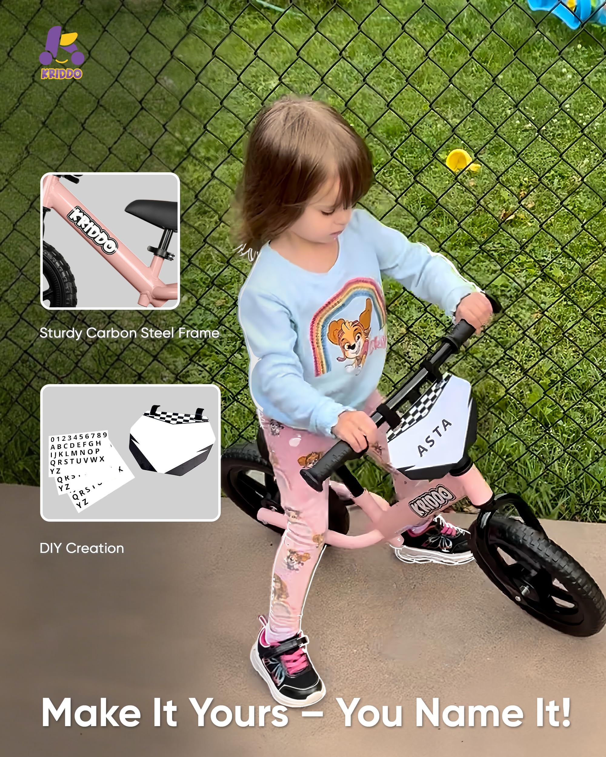 KRIDDO soft grip handlebars for comfortable steering during play.