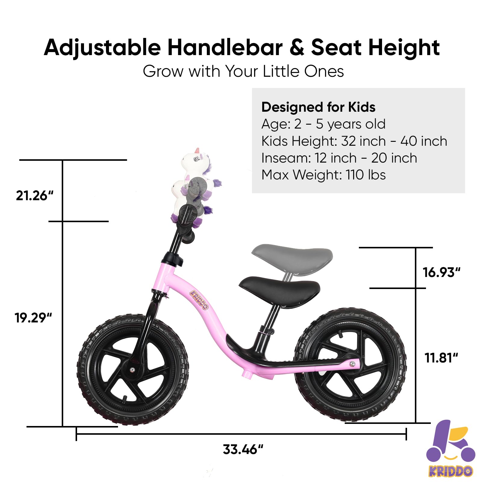 KRIDDO balance bike soft seat and handlebars for comfortable handling