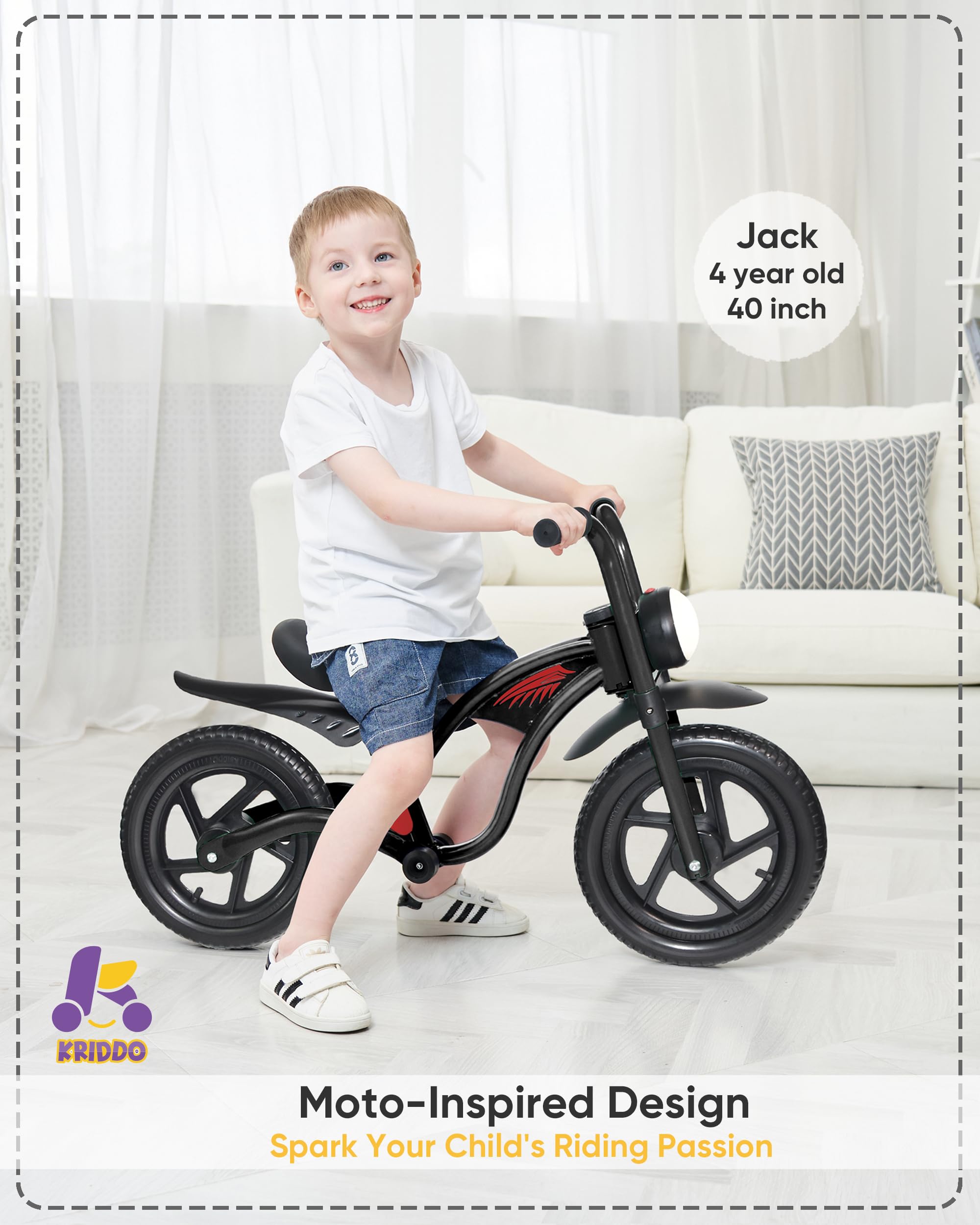 KRIDDO balance bike upgraded axle for smoother, steadier rides