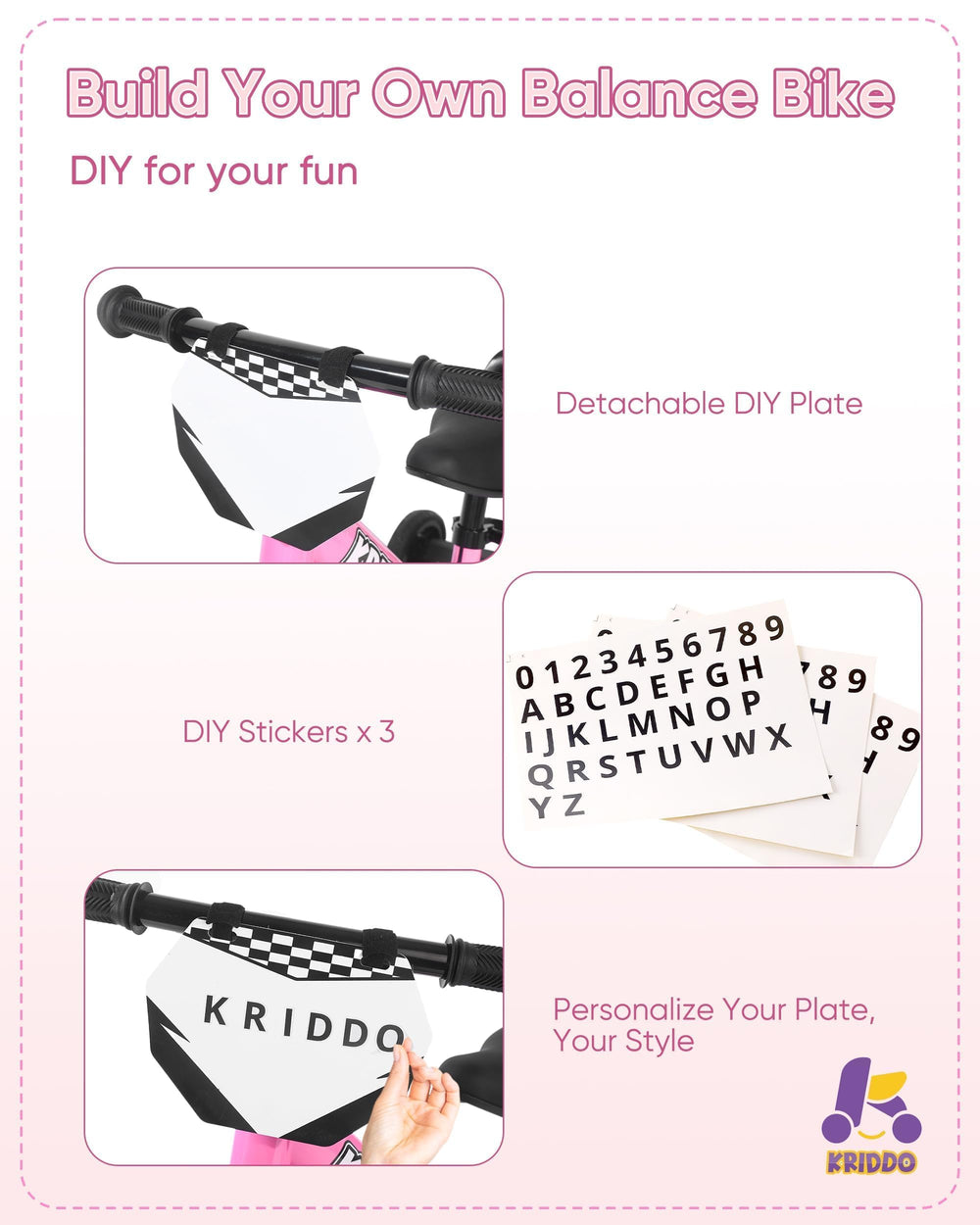 KRIDDO customizable plate invites creative customization for a personal riding style.
