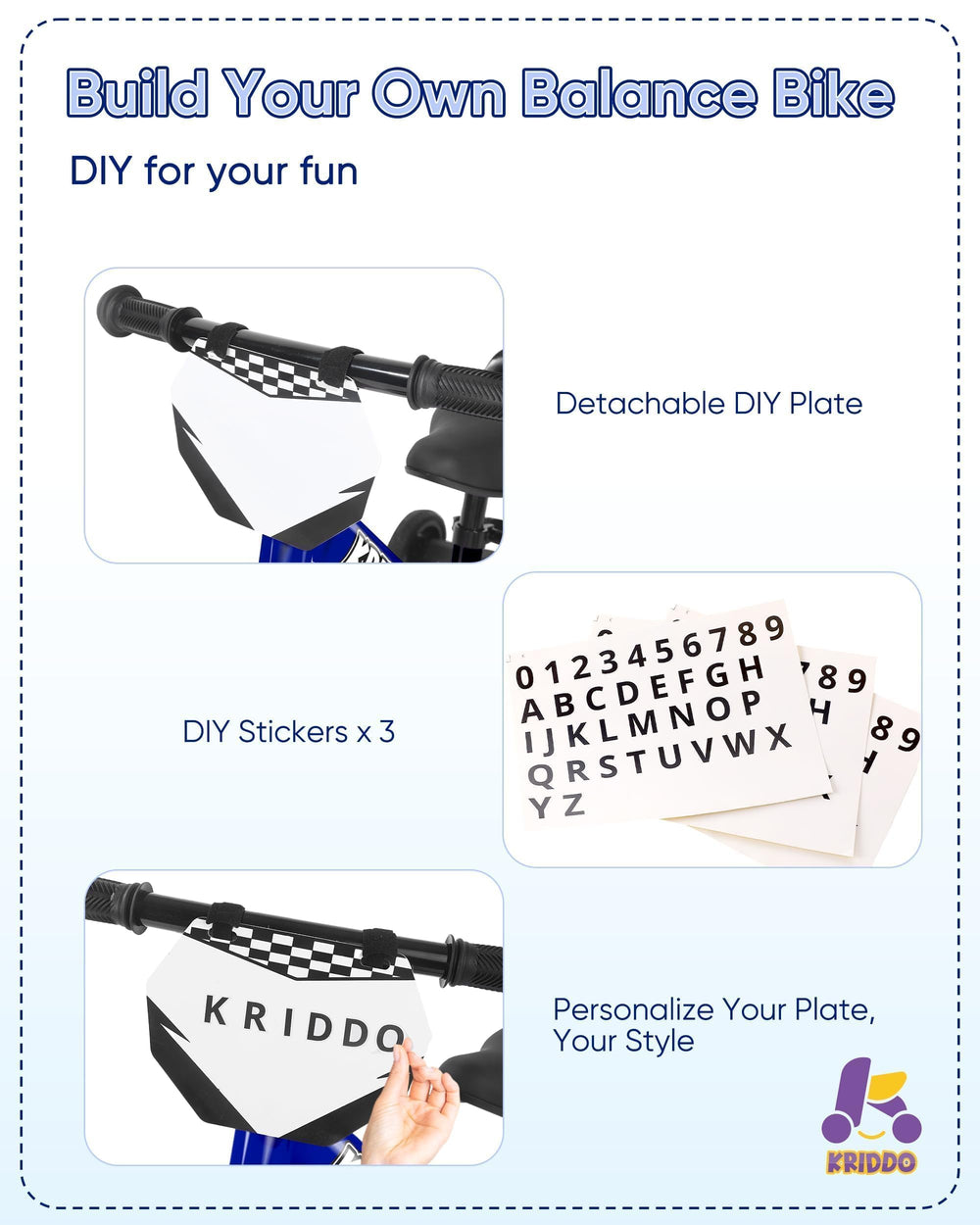 KRIDDO detachable training wheels convert to classic balance bike.
