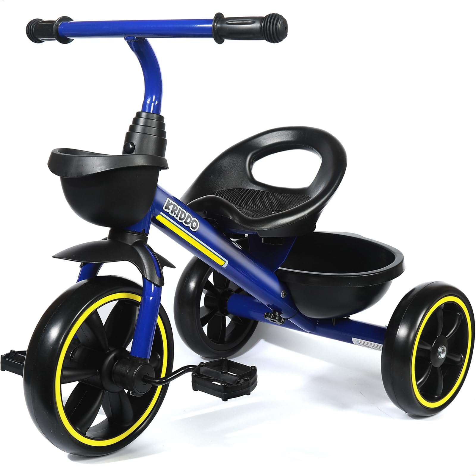 KRIDDO Kids Tricycle blue front view shows stable design for toddlers