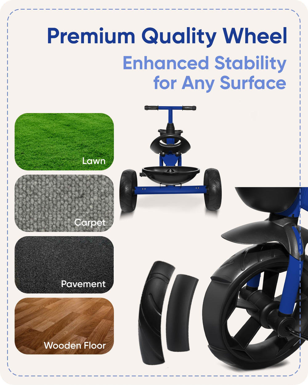KRIDDO kids tricycle BPA-free matte paint prioritizes safe, gentle aesthetics