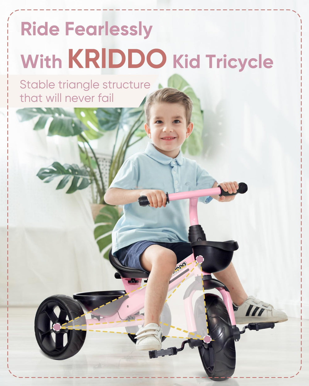 KRIDDO pink extended rear wheels illustrate enhanced stability during learning.