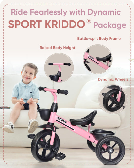 KRIDDO pink seat close-up shows comfy ergonomic seat for small bottoms.