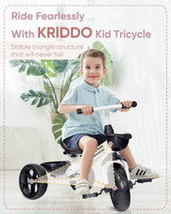KRIDDO Kids Tricycle rear-wheel extension improves stability during early riding.