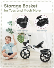 KRIDDO Kids Tricycle rear wheel detail emphasizes improved rollover prevention.