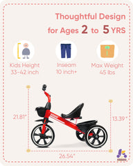 KRIDDO Kids Tricycle seat and grip area offering comfortable riding posture