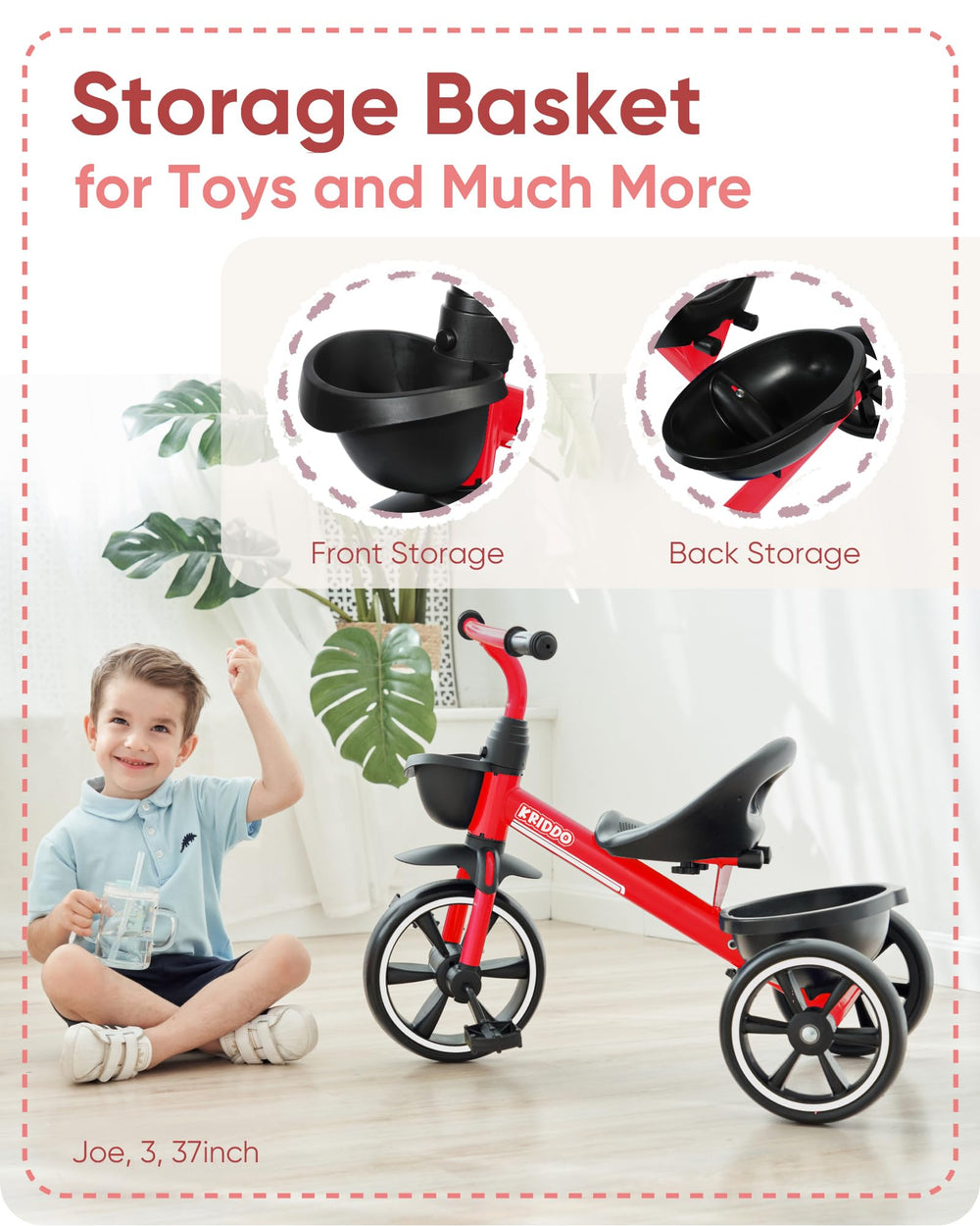 KRIDDO Kids Tricycle wheels setup with silent wheels for indoor use
