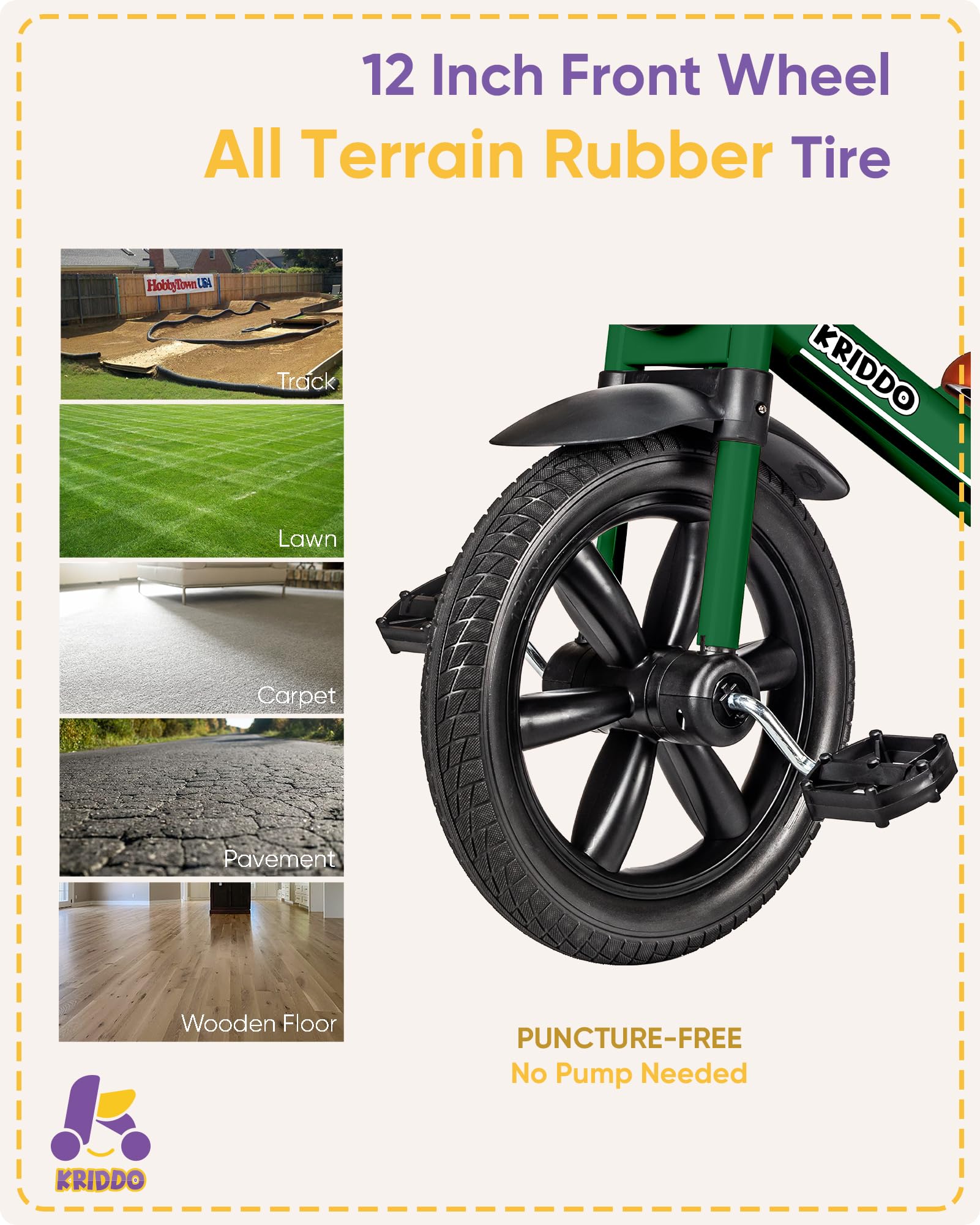 KRIDDO kids tricycle BPA-free materials and non-toxic finish ensure safe play.
