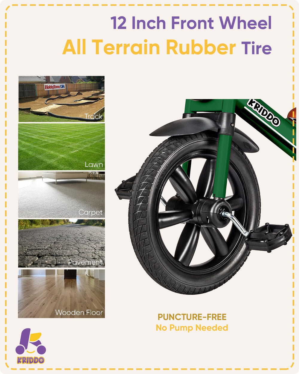 KRIDDO kids tricycle BPA-free materials and non-toxic finish ensure safe play.