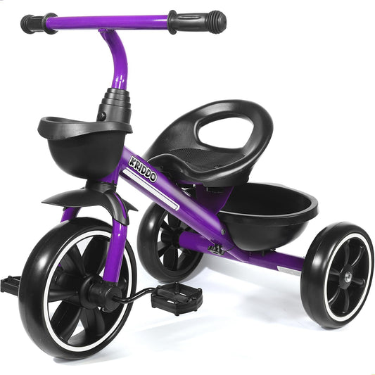 KRIDDO Kids Tricycle side view highlighting triangle design for stability.