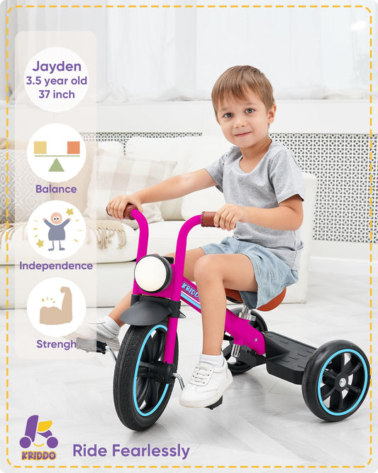 KRIDDO Kids Tricycle wide-based design improves stability for new riders.