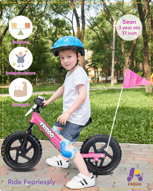 KRIDDO Pro pink bike with hand brake supports controlled stopping for toddlers.