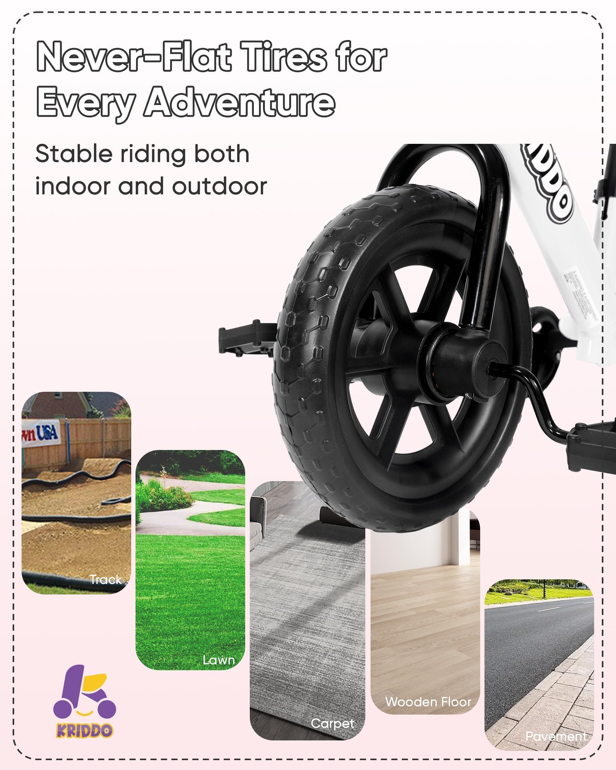 KRIDDO removable pedals simplify switching to balance bike mode.