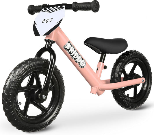 KRIDDO toddler balance bike pink with 12-inch wheels for gentle early riding.