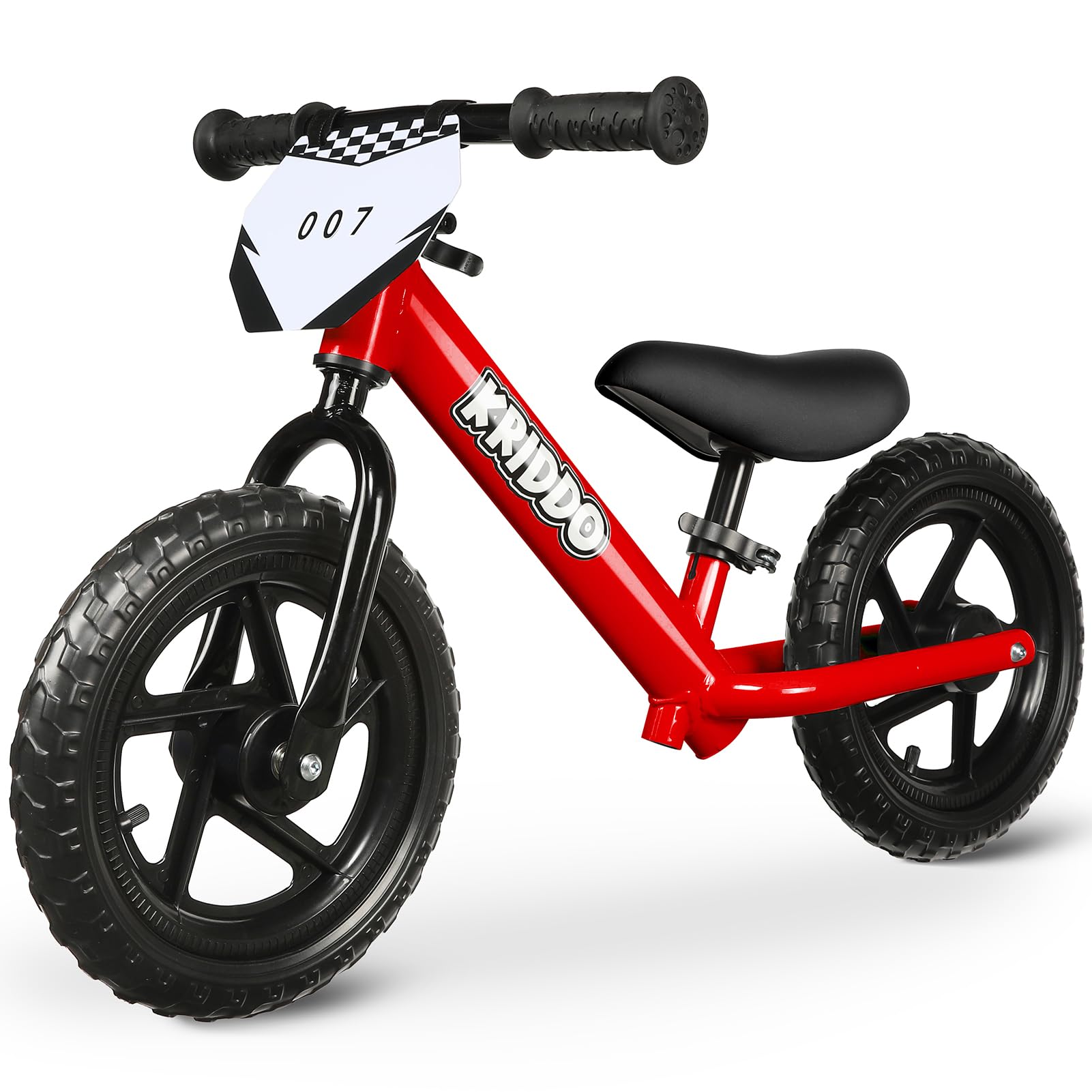 KRIDDO 12-inch toddler balance bike front view for easy first rides and balance practice.