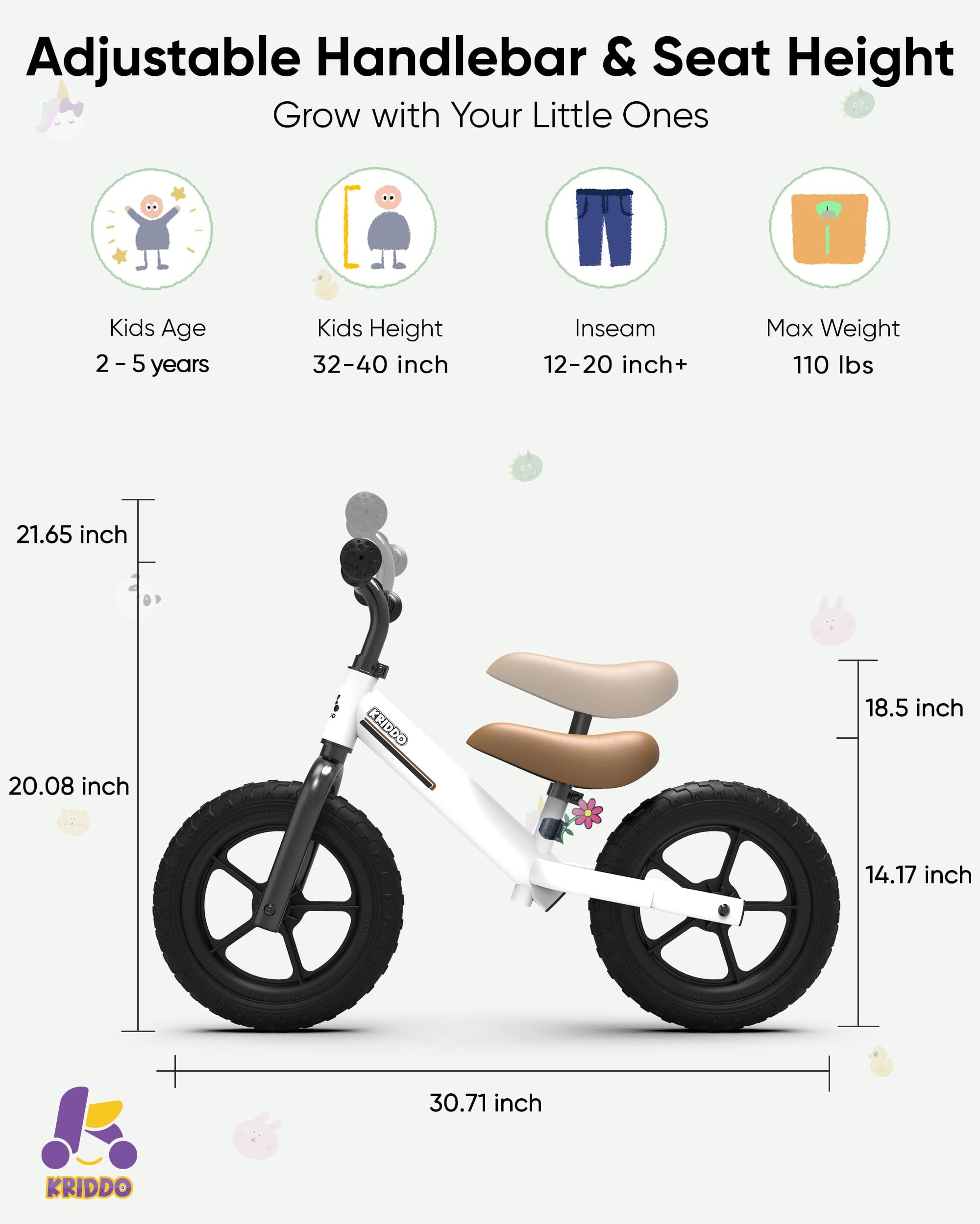 KRIDDO gift-ready packaging for ages 2-5 balance bike