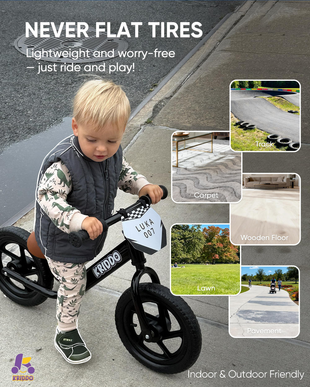 KRIDDO adjustable height makes growth-friendly riding possible.