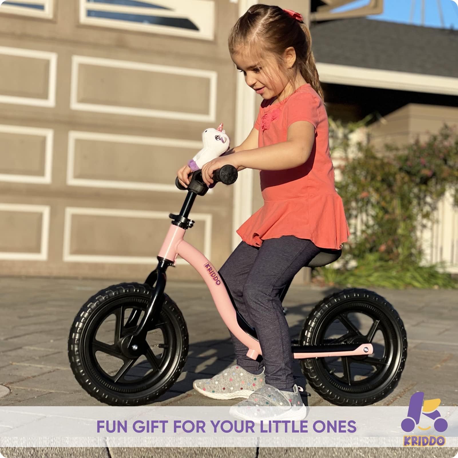 KRIDDO plush buddy unicorn joins the balance bike for kids