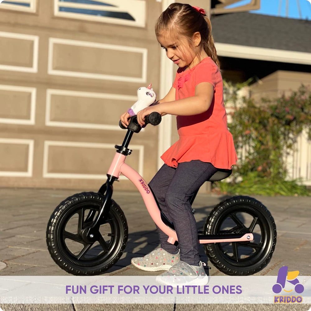 KRIDDO plush buddy unicorn joins the balance bike for kids