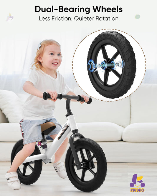 KRIDDO balance bike seat-height and handlebar adjustment to grow with the child