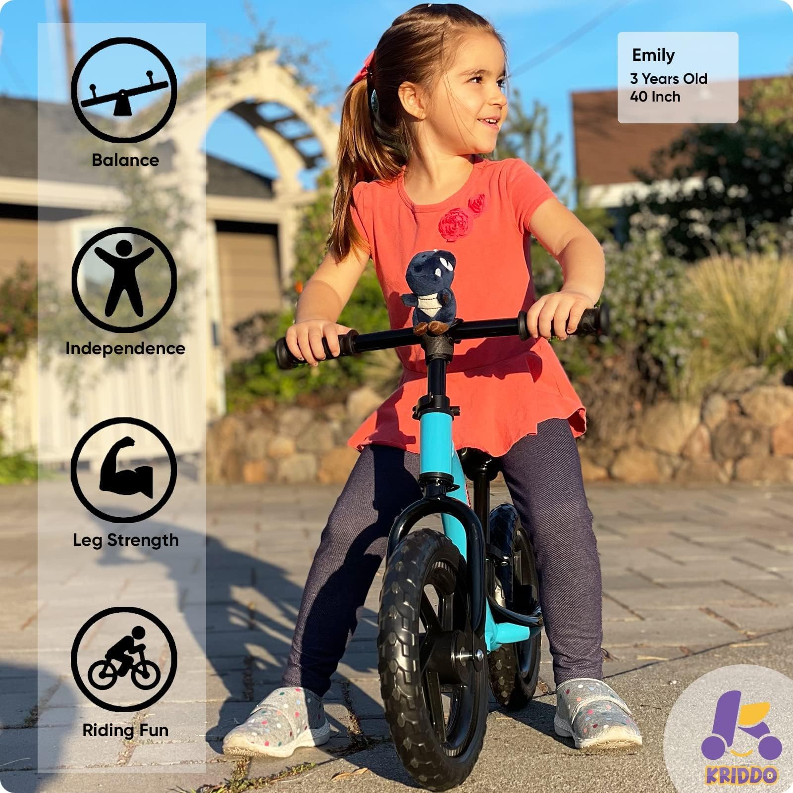 KRIDDO balance bike soft-grip handlebars enhance comfortable control.