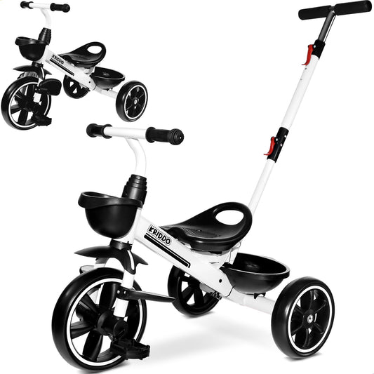 KRIDDO toddler tricycle front view for easy parent-led rides and guiding.
