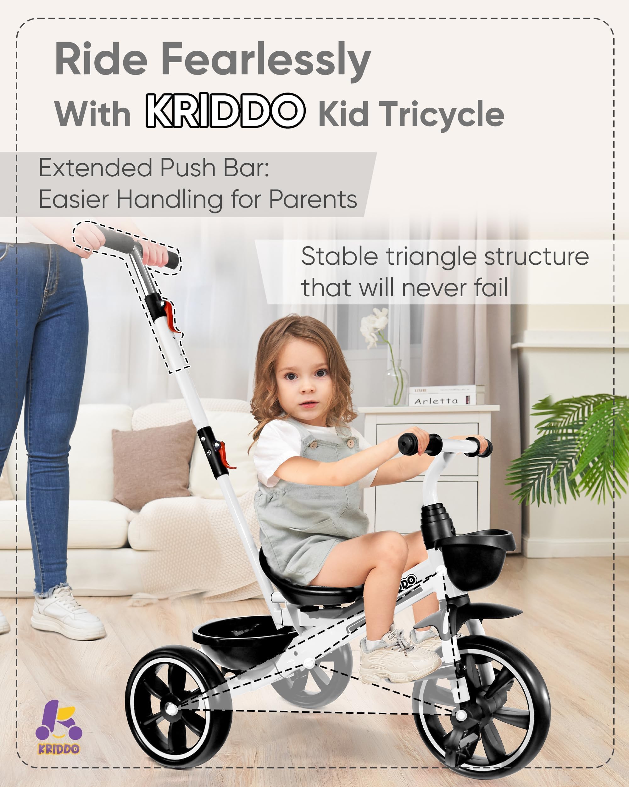 KRIDDO wheels support indoor silence and outdoor exploration.