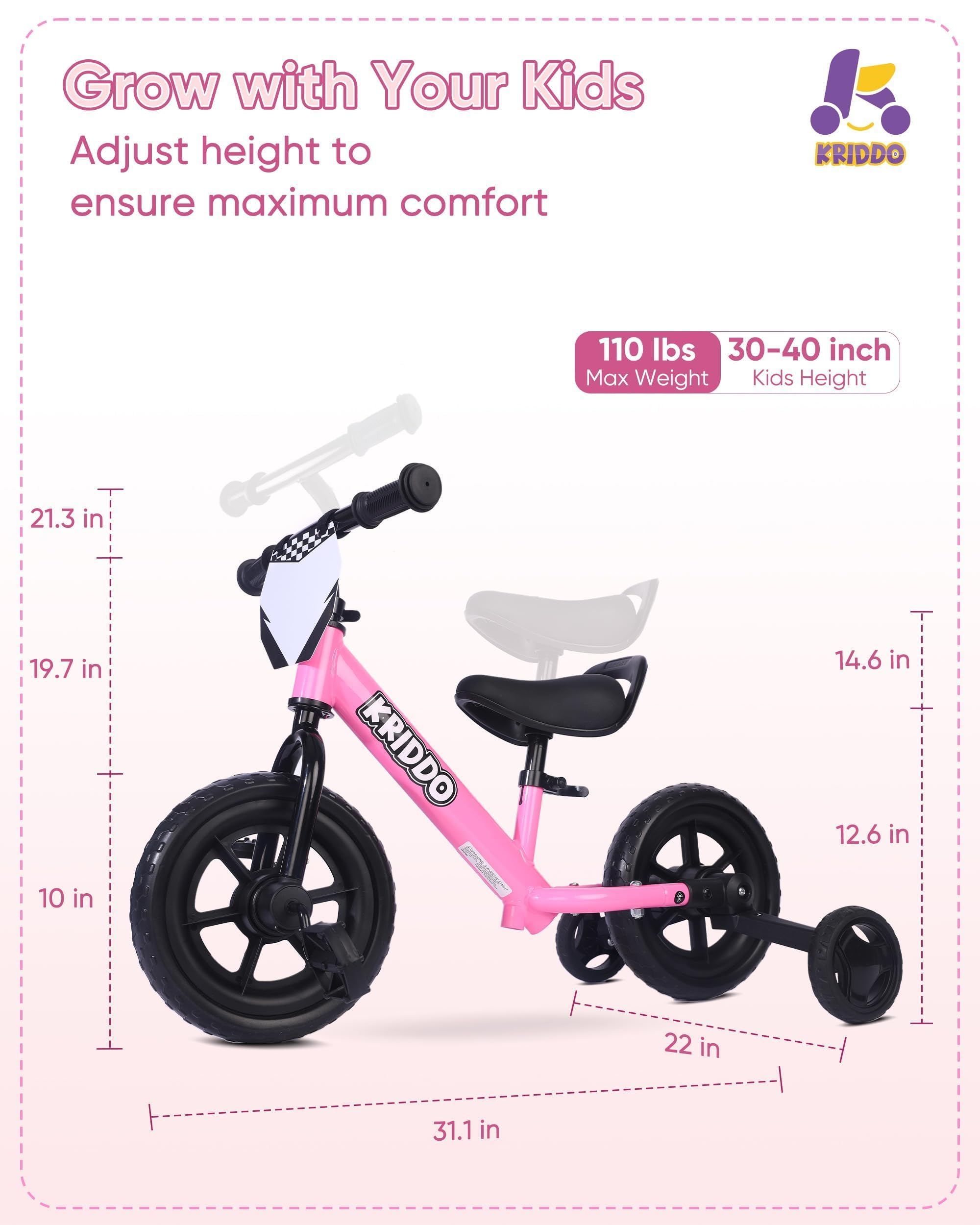 KRIDDO tool-free height adjustment helps parents find the right fit.