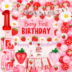 Kriyokiaa Berry First Birthday arch decor creates a vibrant party centerpiece.